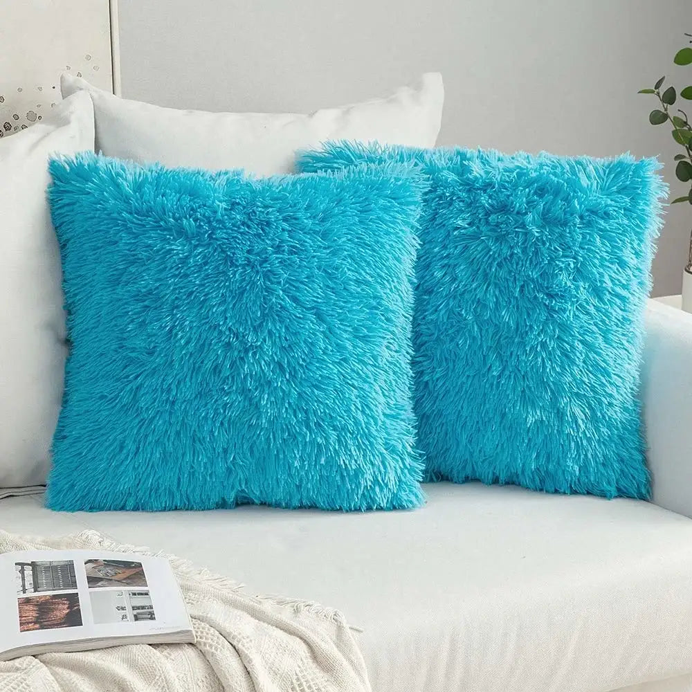 Cozy plush fur cushion cover white & grey living room pillowcase