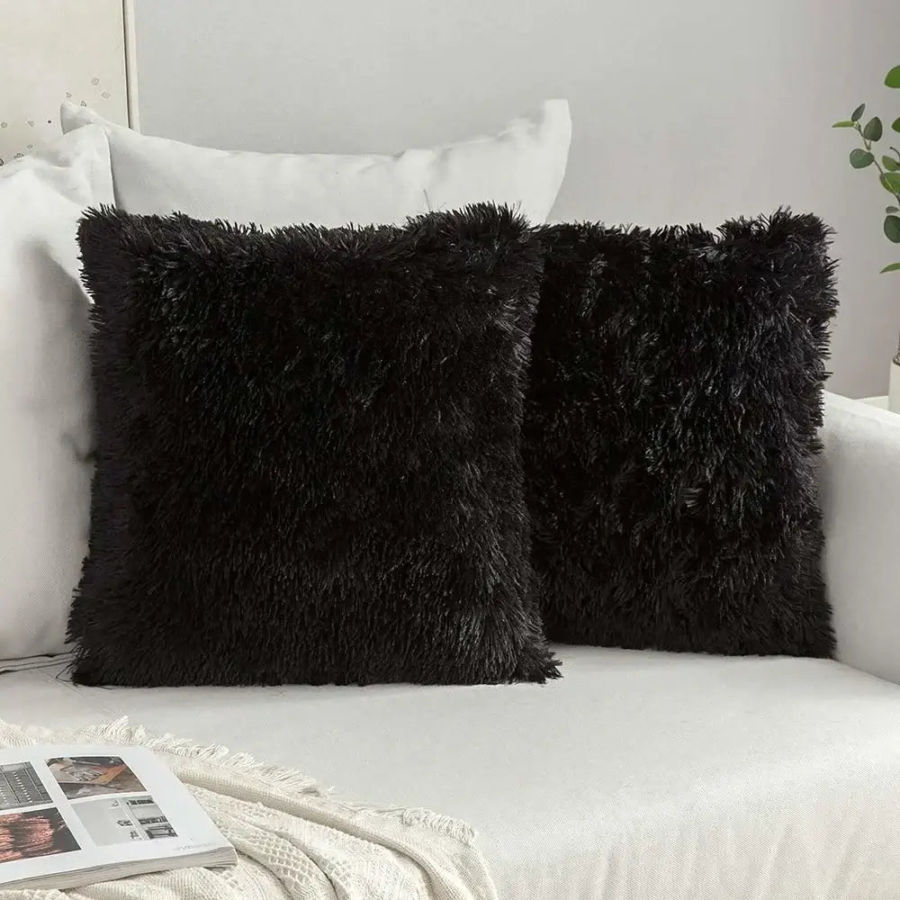 Cozy plush fur cushion cover white & grey living room pillowcase