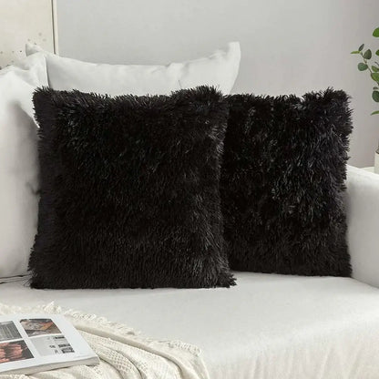 Cozy plush fur cushion cover white & grey living room pillowcase