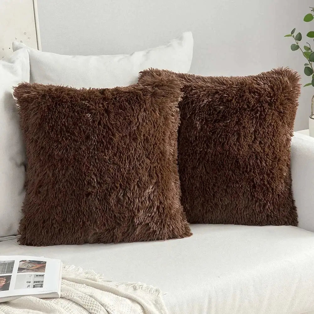 Cozy plush fur cushion cover white & grey living room pillowcase