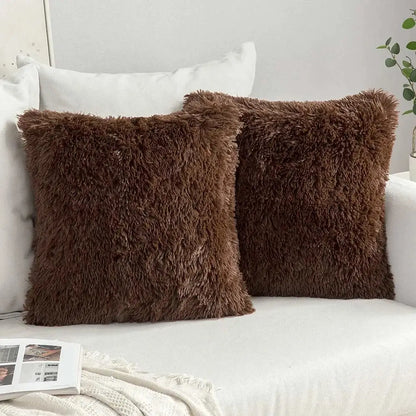 Cozy plush fur cushion cover white & grey living room pillowcase