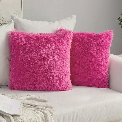 Cozy plush fur cushion cover white & grey living room pillowcase