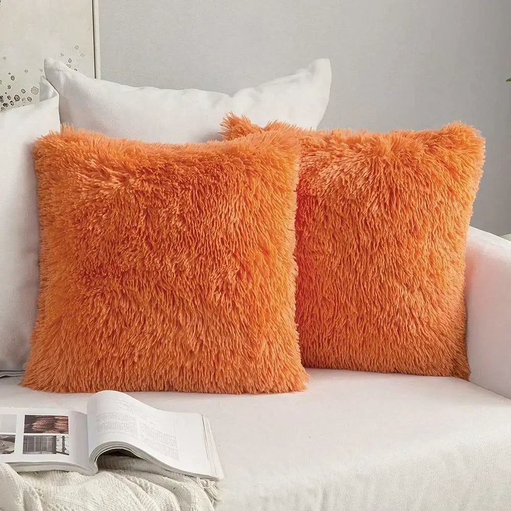 Cozy plush fur cushion cover white & grey living room pillowcase