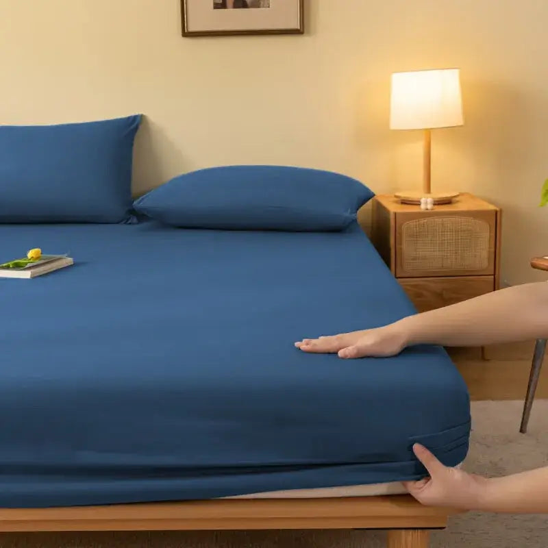 Cozy solid blue stretchy fitted sheet bedroom mattress cover