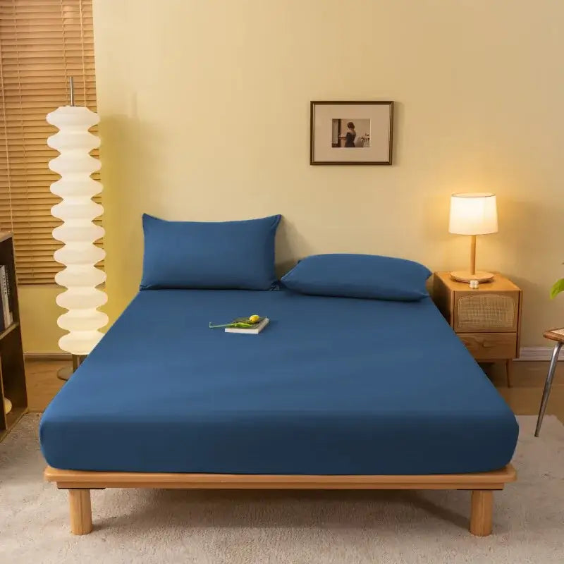 Cozy solid blue stretchy fitted sheet bedroom mattress cover