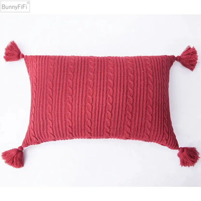 Cozy textured knit cushion cover with tassels for living room bed
