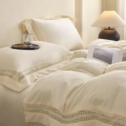 Cozy velvet lace bedding set cream bedroom decor