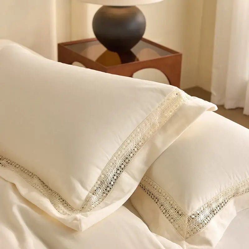 Cozy velvet lace bedding set cream bedroom decor