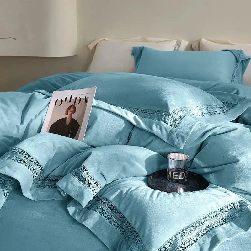 Cozy velvet lace bedding set cream bedroom decor