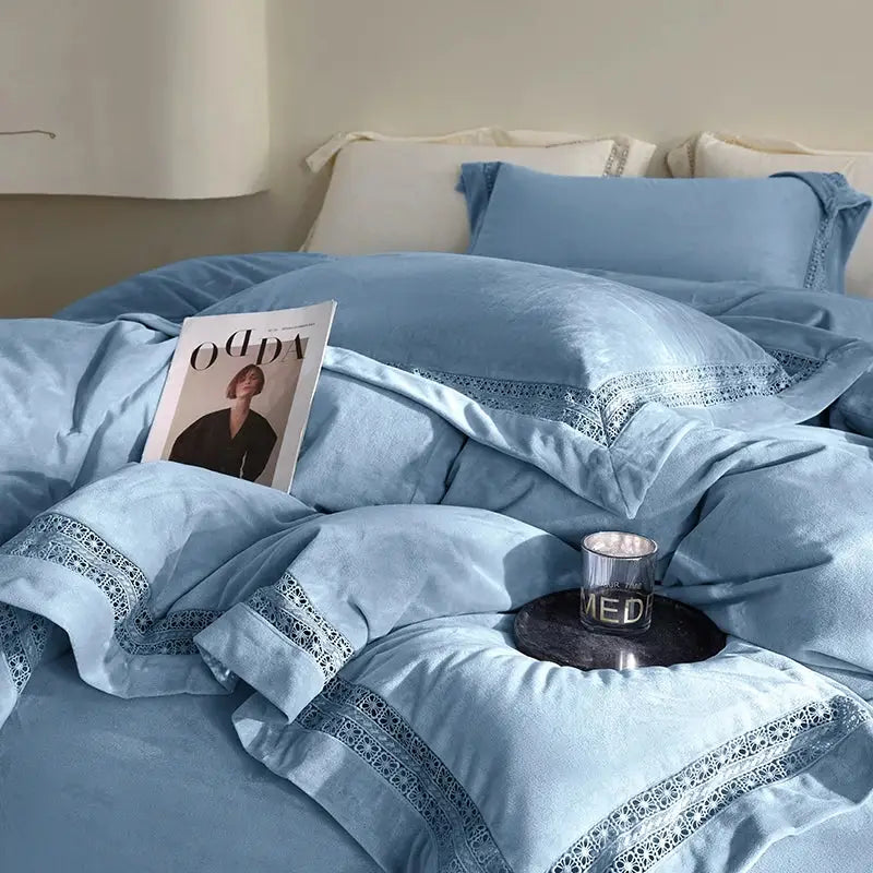 Cozy velvet lace bedding set cream bedroom decor