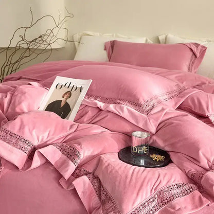 Cozy velvet lace bedding set cream bedroom decor