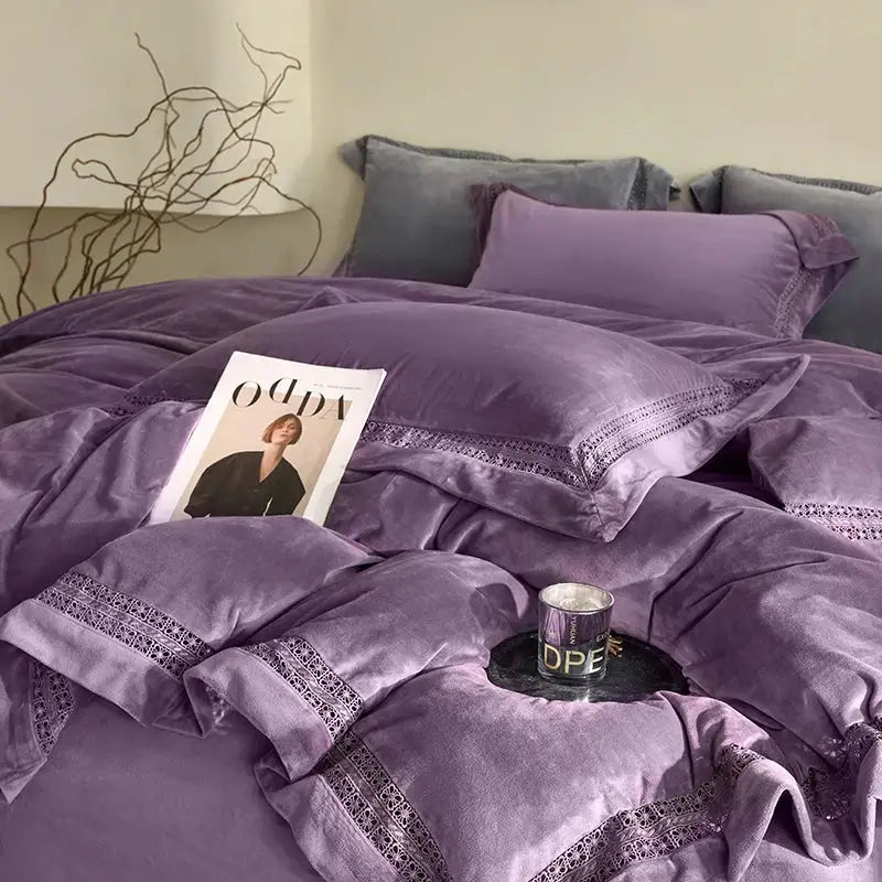 Cozy velvet lace bedding set cream bedroom decor