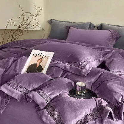 Cozy velvet lace bedding set cream bedroom decor