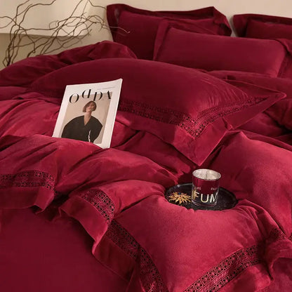 Cozy velvet lace bedding set cream bedroom decor