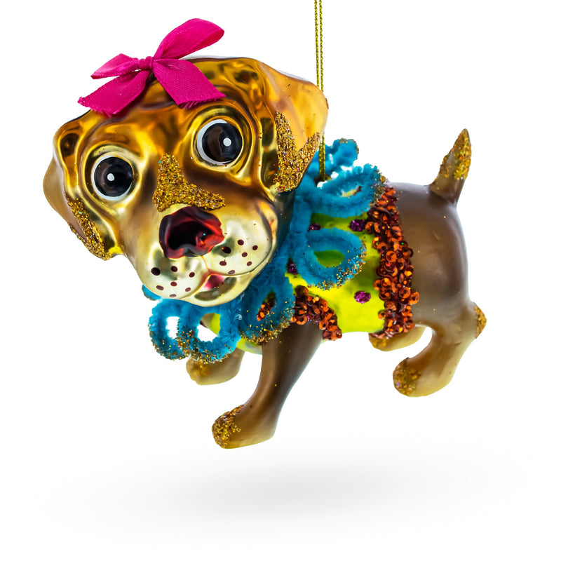Retriever Puppy Glass Christmas Ornament