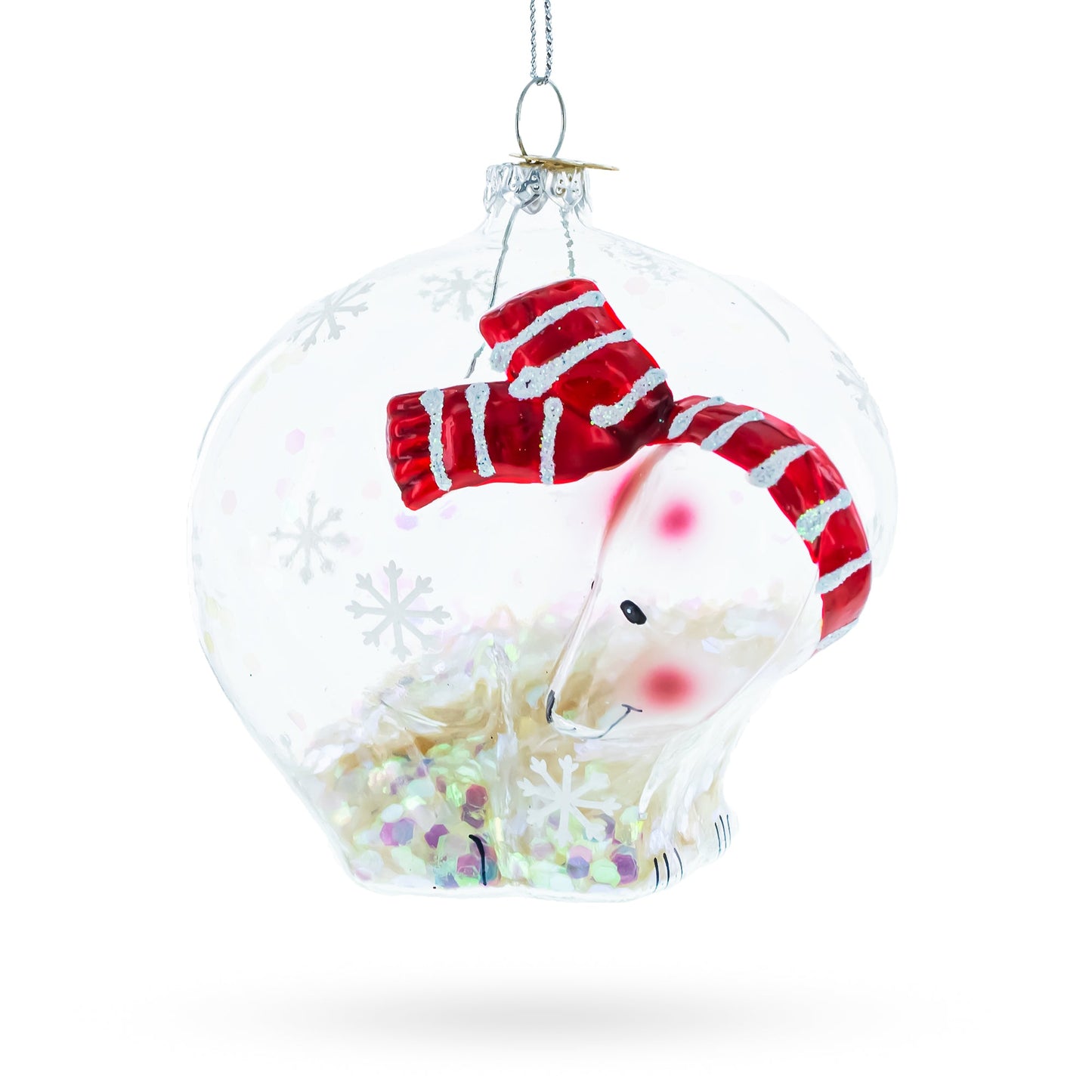 Clear Polar Bear Glass Christmas Ornament