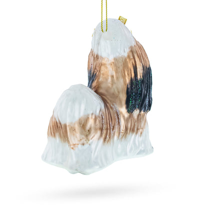 Shih Tzu with Pearls Glass Christmas Ornament