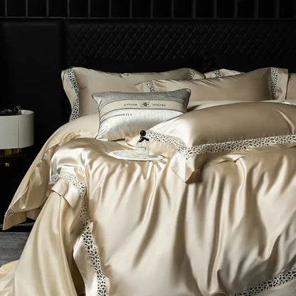 Cream and black egyptian cotton bedding set bedroom lace trim decor