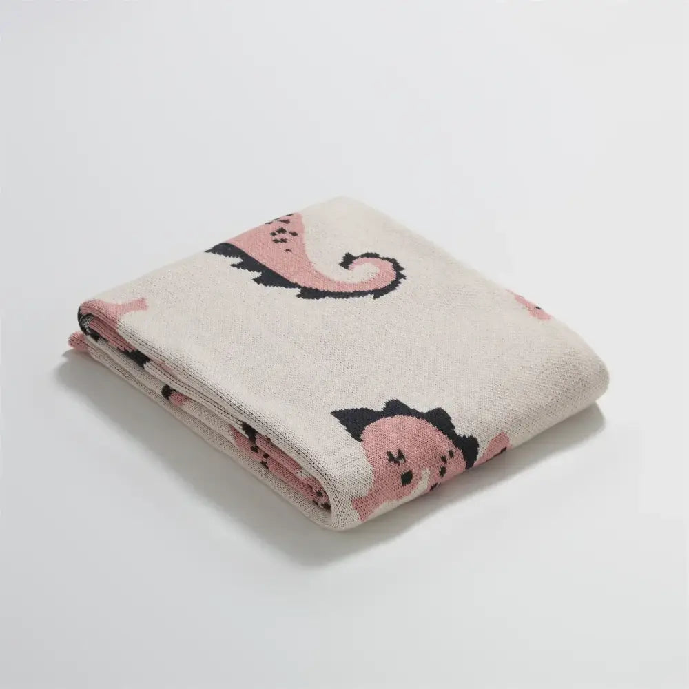 Cream and blue cute sea horse cotton blanket bedroom knit throw