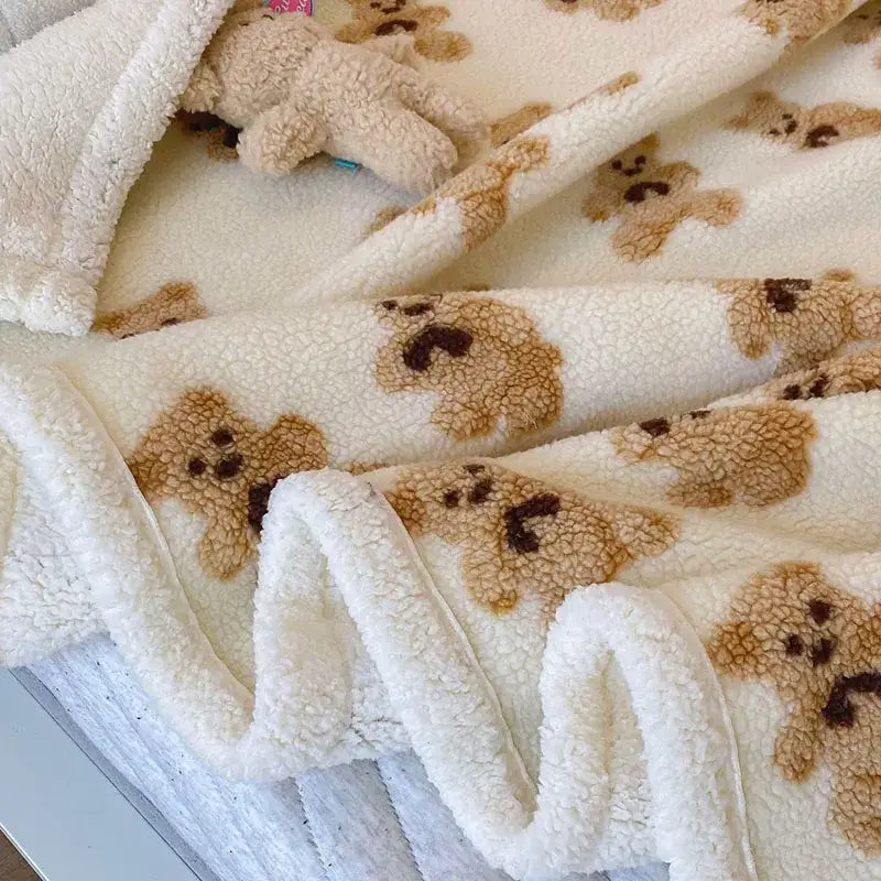 Cream and brown bear lamb plush blanket bedroom fleece cover