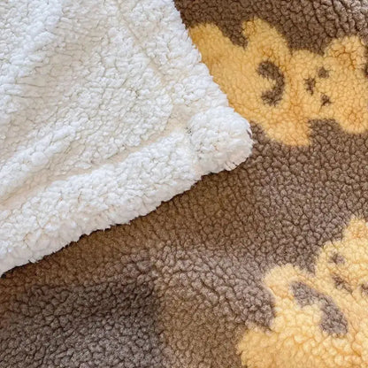 Cream and brown bear lamb plush blanket bedroom fleece cover