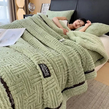 Cream and brown textured fluffy fleece blanket bedroom throw bed cover