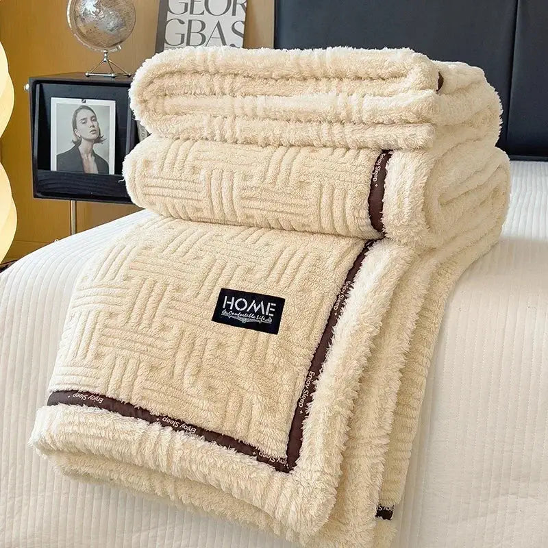 Cream and brown textured fluffy fleece blanket bedroom throw bed cover