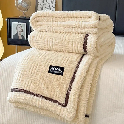 Cream and brown textured fluffy fleece blanket bedroom throw bed cover
