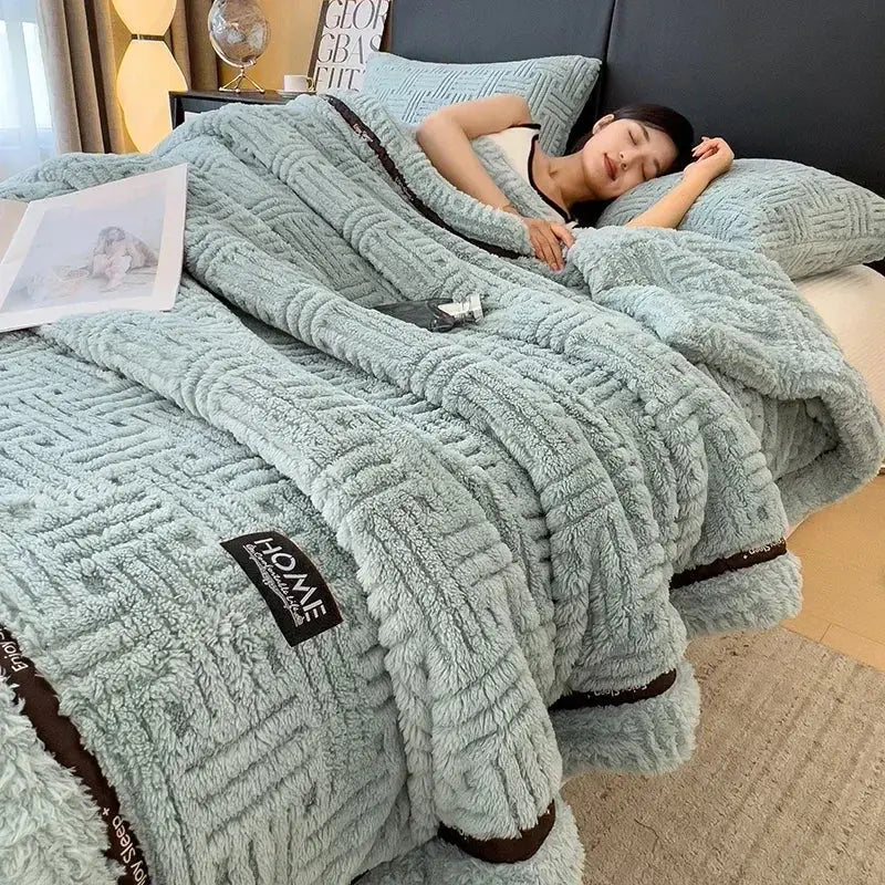 Cream and brown textured fluffy fleece blanket bedroom throw bed cover