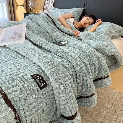 Cream and brown textured fluffy fleece blanket bedroom throw bed cover