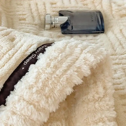 Cream and brown textured fluffy fleece blanket bedroom throw bed cover