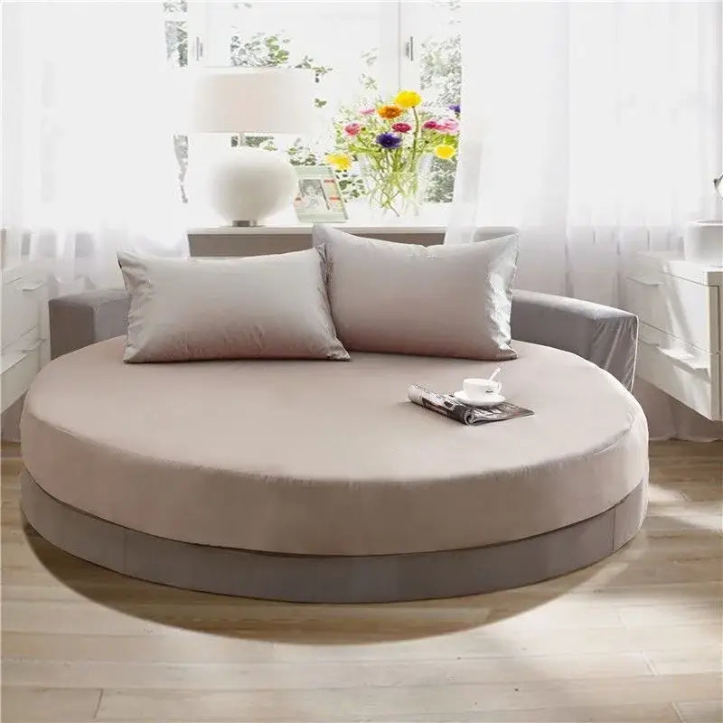 Cream and gray round fitted bed sheet set bedroom decor
