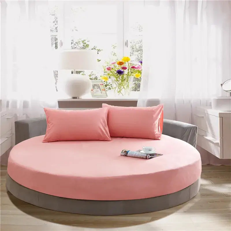 Cream and gray round fitted bed sheet set bedroom decor