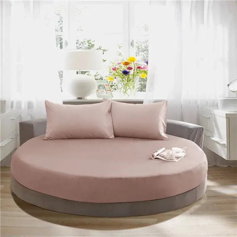 Cream and gray round fitted bed sheet set bedroom decor