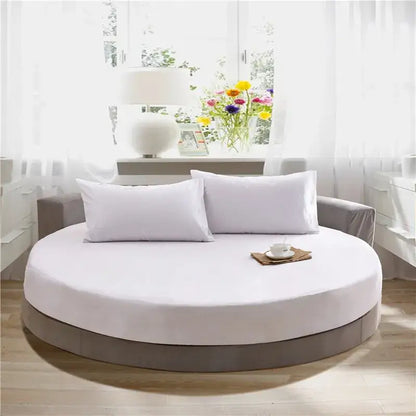Cream and gray round fitted bed sheet set bedroom decor