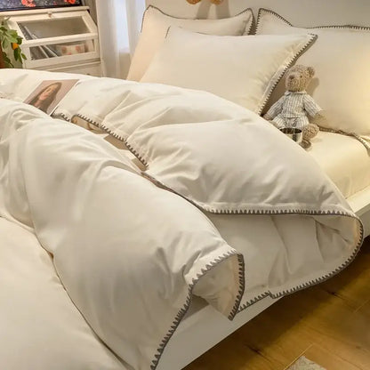Cream and gray zigzag quilted bedding set bedroom cozy shell edges