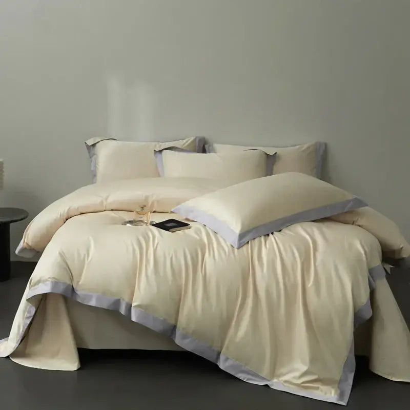 Cream and lavender egyptian cotton hotel style bedding set bedroom