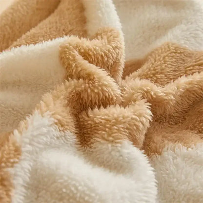 Cream and tan cozy checkerboard cashmere weighted blanket bedroom