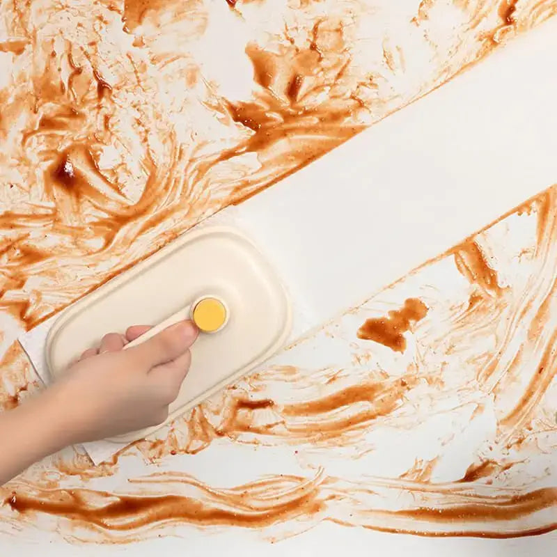 Cream and yellow silicone kitchen cleaning brush with replaceable head