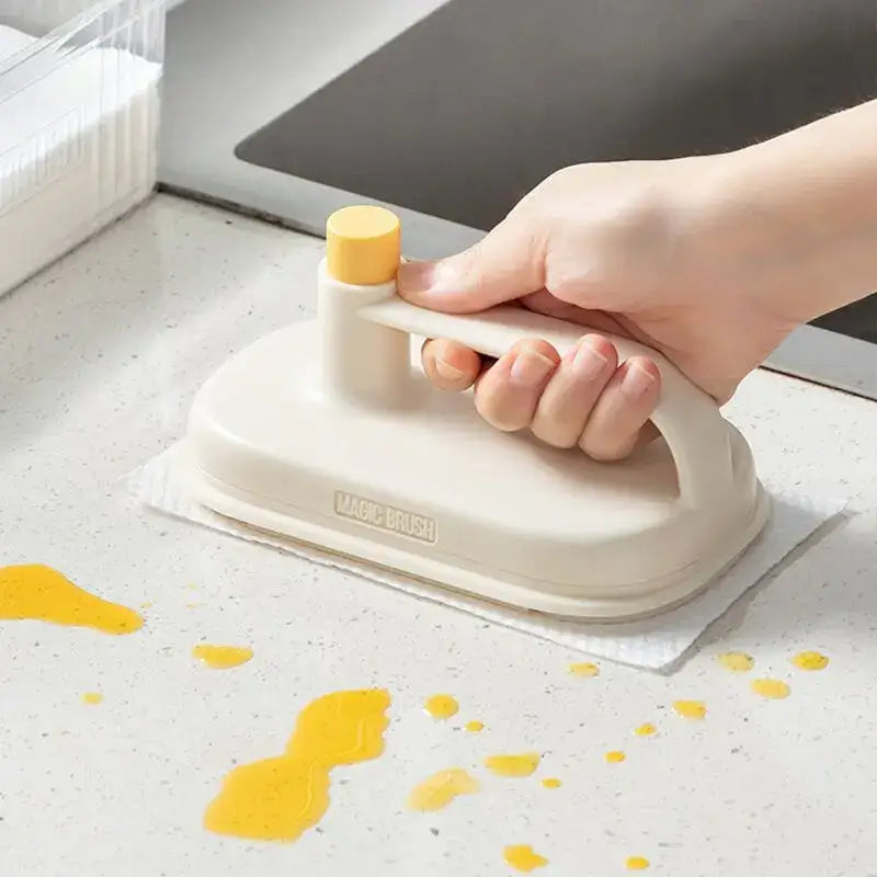 Cream and yellow silicone kitchen cleaning brush with replaceable head