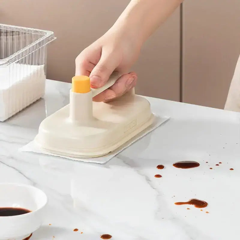 Cream and yellow silicone kitchen cleaning brush with replaceable head