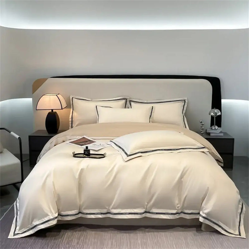 Cream & black egyptian cotton bedding set – bedroom satin linens