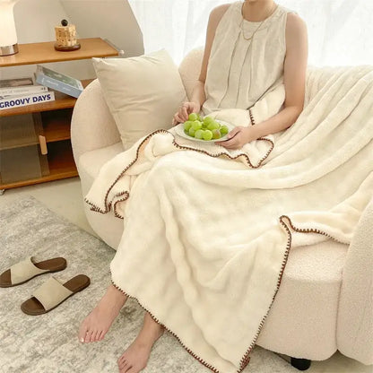 Cream bubble velvet woolen sofa blanket living room throw