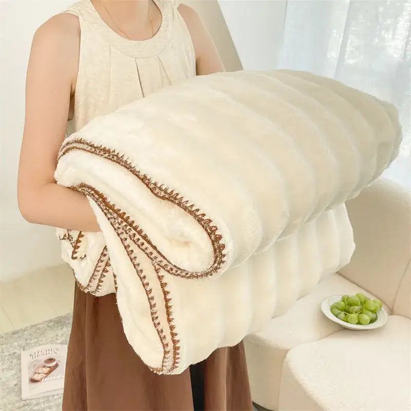Cream bubble velvet woolen sofa blanket living room throw