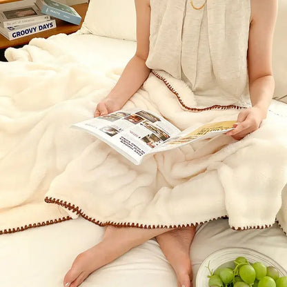 Cream bubble velvet woolen sofa blanket living room throw