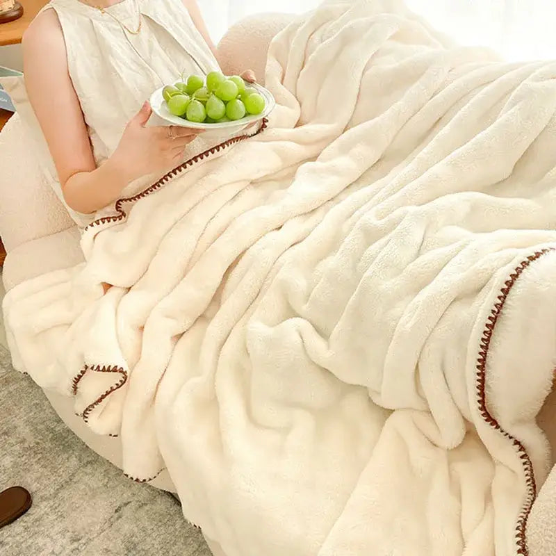 Cream bubble velvet woolen sofa blanket living room throw