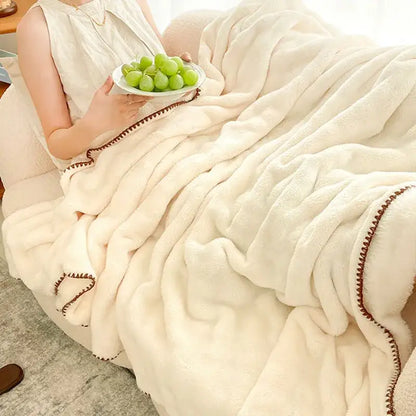 Cream bubble velvet woolen sofa blanket living room throw