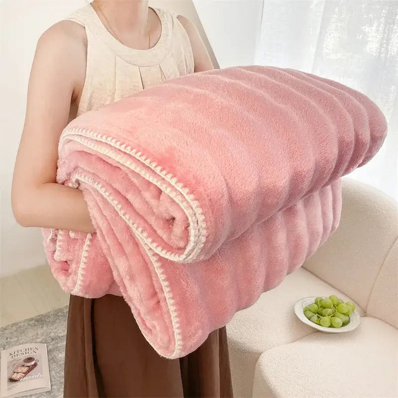 Cream bubble velvet woolen sofa blanket living room throw