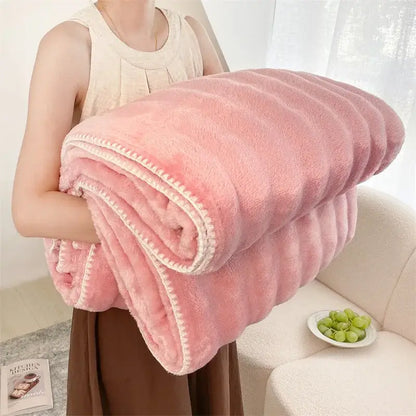 Cream bubble velvet woolen sofa blanket living room throw