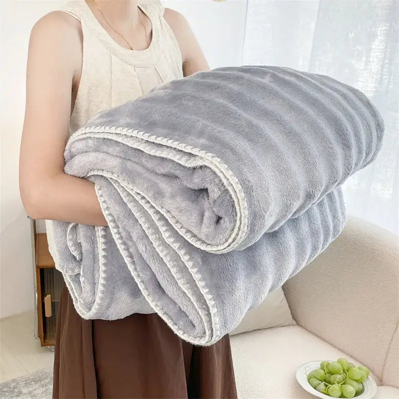 Cream bubble velvet woolen sofa blanket living room throw